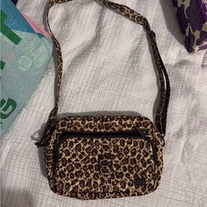 Lug Leopard Print Quilted Crossbody Bag - Brown